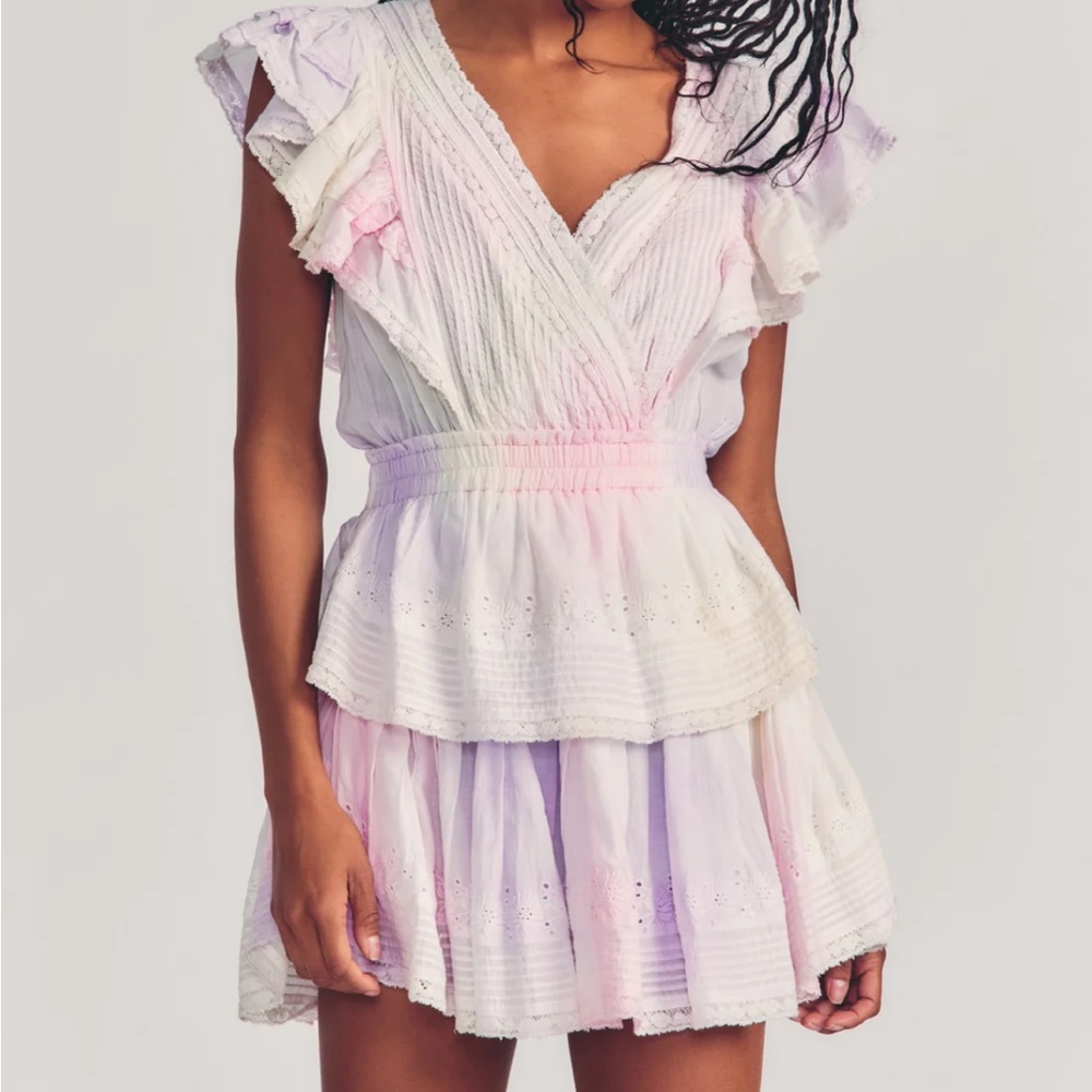 LoveShackFancy Gwen Mini Dress in multi tie dye